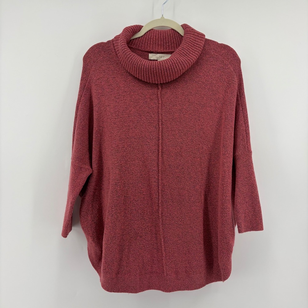 LOFT Women XS Pink Cowl Neck‎ Sweater Oversized Relaxed Knit Pullover